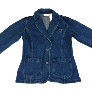Vntg Liz Claiborne Womens Denim Blazer S Blue 100% Cotton Double Pockets #1706 - Picture 1 of 14