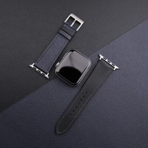 Black Navy Epsom Leather Apple Watch Strap Band 38mm 40mm 41mm 42mm 44mm 45mm - Picture 1 of 10