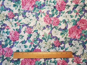 Vintage Concord Kesslers Floral & Ribbon Cotton Fabric 3 Yards - Picture 1 of 3