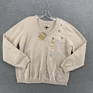 Sonoma Life + Style Cardigan Misses Extra Large Cream Ribbon Embroidery Floral - Picture 1 of 14