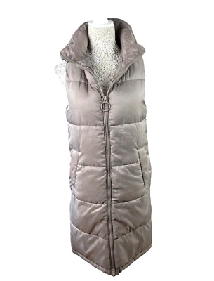Pull & Bear Long Padded Gilet Women's UK Size XS Grey Hooded Sleeveless Puffer - Image 1 of 4