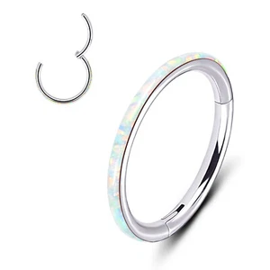 1pc Opal Septum Clicker Surgical-Steel Nose Hoop Ring Hinged Segment Ring 16G - Picture 1 of 15