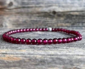 A++ Dark Red Garnet Smooth Round Beaded Stretchable Bracelet 6-9" For Men Woman - Picture 1 of 8