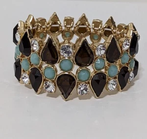 J. Crew Turquoise/Amber Rhinestone Stretch Bracelet - Picture 1 of 4