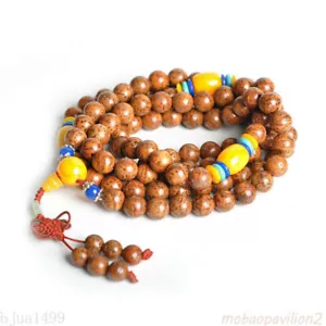 Collana Mala Buddismo Tibetano 108 Occhi di Drago Bodhi Cera d'Api Preghiera Perline - Foto 1 di 9