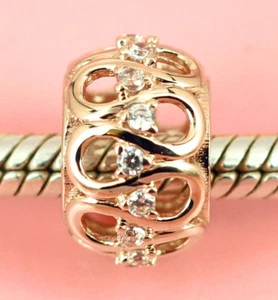 SOLID 9CT ROSE GOLD Ribbon Wave BEAD with 16pcs Sparkling CZ For Charm Bracelet - Picture 1 of 3