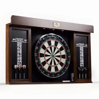 BARRINGTON BILLBOARDS Barrington Prescott Bristle LED Dartboard Cabinet Set Official Size Mancave Bar