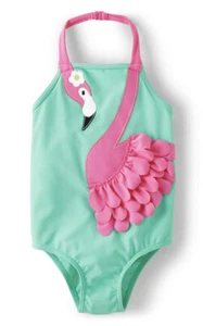 Gymboree 10 Girls Swim Splish Splash Flamingo 3D Swimsuit NWT Bathingsuit Green - Picture 1 of 2