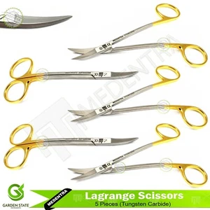 5Pcs 14cm LaGrange Shears TC Dental Tissue Gum Suture Cut Surgical Scissors - Picture 1 of 3