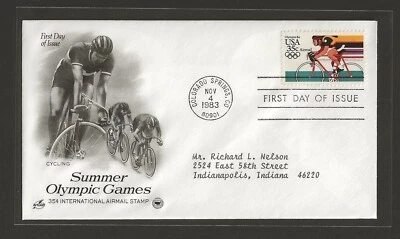 1983 US 35c International Airmail Summer Olympic Games Cycling FDC Scott #C112a - Image 1 of 2