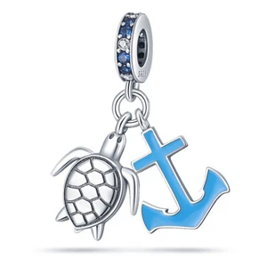 Genuine Sterling Silver 925 Turtle Anchor Sea Chatm - Picture 1 of 1