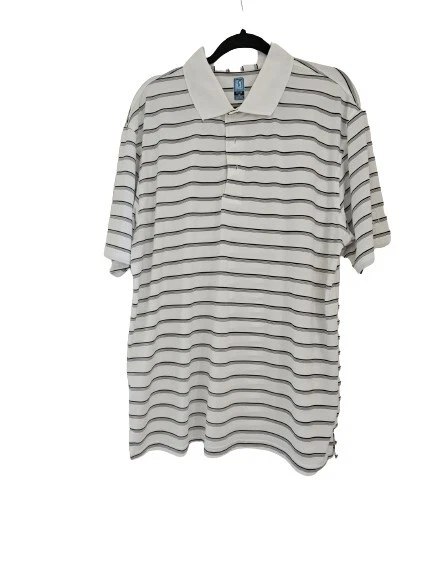 PREOWN PGA TOUR MEN'S WHITE & BLACK STRIPES GOLF POLO SHIRT SIZE XL - Image 1 of 4