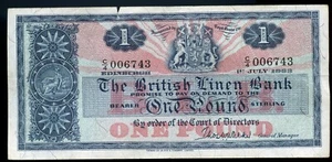 SCOTLAND BANCA LINO BRITANNICA BANCONOTA DA UNA STERLINA 31 marzo 1962 prefisso C4 - Foto 1 di 2