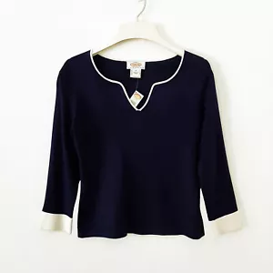 NWT Talbots Silk-Blend Pullover Sweater, Navy w/Ivory Accent, PP/XSP/0P/2P, $78 - Picture 1 of 3