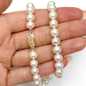 Collar de perlas cultivadas blancas de oro 14K de 7,0 mm 16"-20" - Imagen 1 de 5