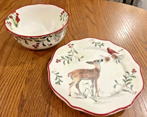Better Homes & Gardens HERITAGE Winter Forest 7" ZUPPIERA E PIATTO INSALATA Fauno - Foto 1 di 8