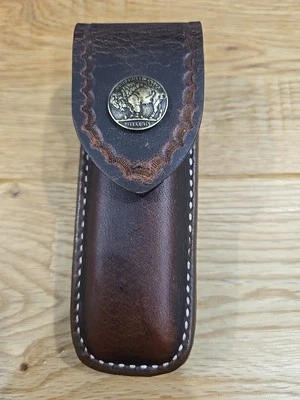 Buck 110 custom leather knife sheath. Replica Buffalo nickel. Sheath only - Image 1 of 4