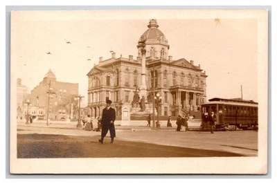 RPPC ~ Rare Court House & Interurban Street car trolley ~ Peoria Illinois - Image 1 of 2