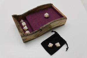 Handmade Live Edge Catalpa Hardwood Dice Tray with White Dice Set - Picture 1 of 15