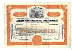 California 1947 Aireon Manufacturing Corp Aktienzertifikat Flugzeugteile - Bild 1 von 2