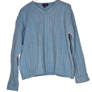 J.Crew Women's XL Blue Wool V-Neck Ribbed Knit Pullover Sweater Classic Neutral - Picture 1 of 7