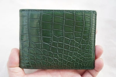 Cartera plegable de piel de vientre de cocodrilo genuino verde hecha a mano para hombre #W55 Foto 1 de 4