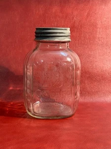 Vecchio antico barattolo di vetro vintage SUNSHINE BRAND COFFEE Springfield Grocer Co - Foto 1 di 8