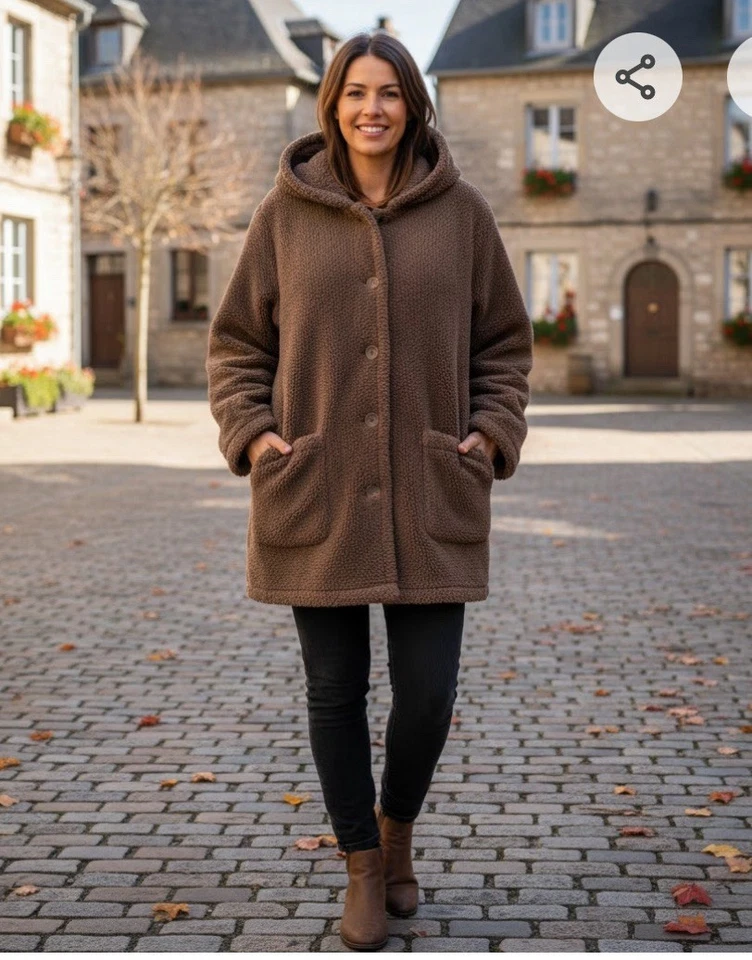 Chaqueta polar con capucha marrón acogedora reversible All American Comfort de colección L Foto 1 de 4