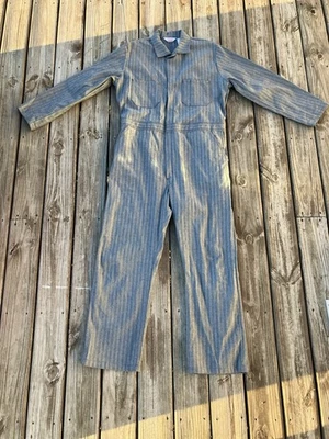 Walls Coveralls Blue Wide Hickory Stripe Master Made Railroad Boiler Streetwear - Image 1 of 4