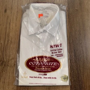 Vintage 1960s Dress Shirt Mens Arrow Sanforized White NOS New USA Medium 15 34 - Picture 1 of 22
