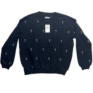 Lou & Grey Black Martini Cocktail Embroidered Crewneck Sweatshirt Size S New - Picture 1 of 11