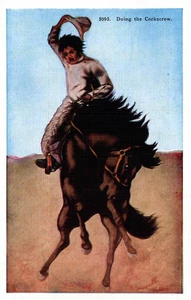 Cowboy Riding Doing the Corkscrew Circa 1910 Vintage Postcard - Picture 1 of 2