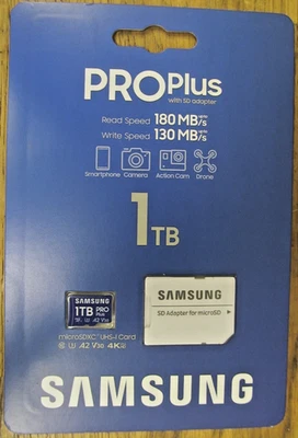 NEU FABRIKVERSIEGELT SAMSUNG PRO PLUS 1TB MICROSDXC USH-I KARTE 4K V30 A2 KOSTENLOSER VERSAND - Bild 1 von 3