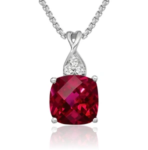 14K Solid White Gold Lab Ruby Diamond Necklace - Picture 1 of 37