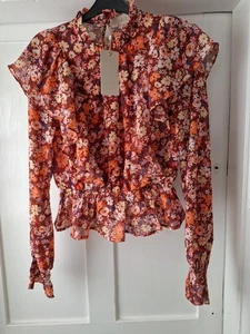 Blouse Floral Frill Ruffle Blouse by Coast Rust M. New With Tags - Picture 1 of 8