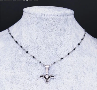 Collar Pentagrama Esmalte Murciélago Negro Y2K Gargantilla Declaración Joyería Mujer/Hombre Regalo Foto 1 de 4