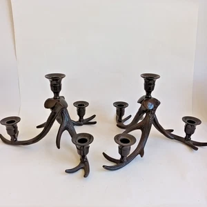 Pair Of Metal Antler Design Candelabra Candle Holders Black - Picture 1 of 9