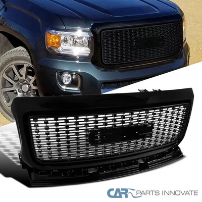 Fits 15-18 GMC Canyon Denali Style Glossy Black Front Upper Bumper Hood Grille - Image 1 of 4