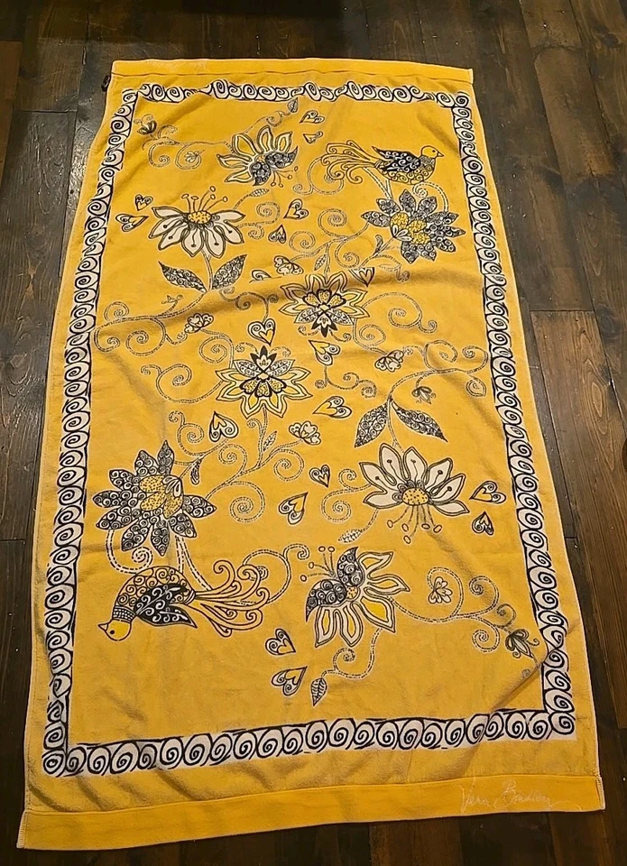 Vera Bradley Designer Floral Beach Towel Yellow Bird 2008 Retired Floral - Image 1 of 4