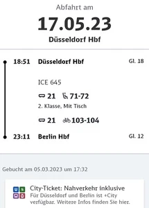 ICE Ticket Düsseldorf Berlin Hin & Zurück - Bild 1 von 2