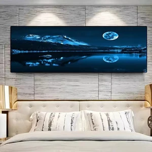 Vista al mar panorámica cielo azul luna pintura al óleo paisaje cartel impresión pared - Imagen 1 de 1