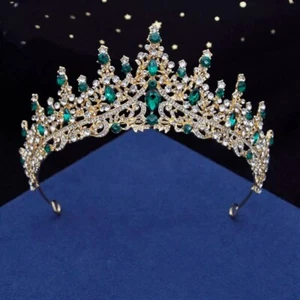 Smaragdgrüne Krone Diadem Goldhochzeit Braut Abschlussball Geburtstagsgeschenk Hochzeit Festzug - Bild 1 von 4