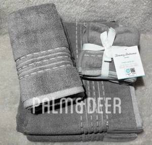 TOMMY BAHAMA CLIFF SIDE GRAY w/WHITE WEAVING - 8PC BATH TOWEL SET~ BRAND NEW! - Picture 1 of 5