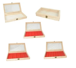 Natural Wooden Case Display Glass Lid With Choice Of Compartment Red Insert - Picture 1 of 40