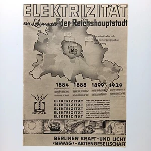 1937 22 x 30 cm BEWAG Berlin Reichshautstadt Werbeanzeige Werbung Reklame - Bild 1 von 1
