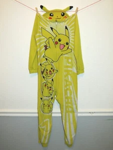 Boys Pikachu Pokemon Pajamas One Piece Sleeper Union Jack Yellow PJS L 10-12 - Picture 1 of 6