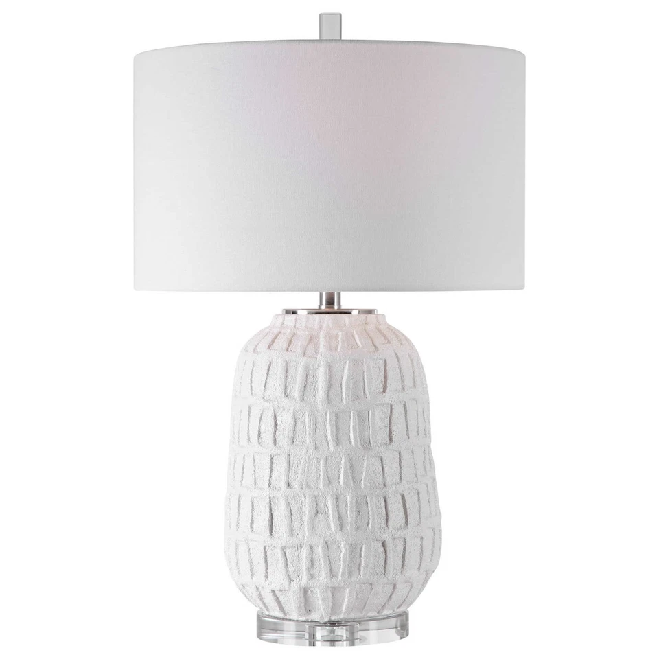 Caelina Textured Ceramic White Table Lamp Crystal Foot Modern Uttermost 28283