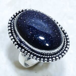 Blue Sunstone Gemstone Handmade Ethnic Silver Jewelry Ring Size 8.5 RLG11551