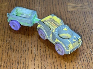 1967 Tootsie Toy Little People Die Cast Metal Yellow Farm Truck w/ Green Trailer - Picture 1 of 10