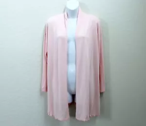 Joan Vaas rosa Langarm solide leichte transparente offene Strickjacke Gr. L neu mit Etikett - Bild 1 von 5